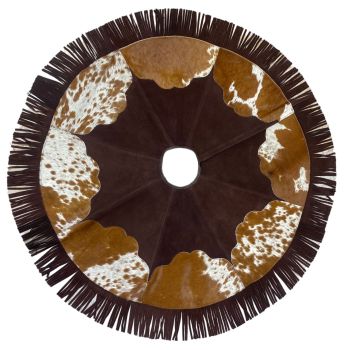 Showman Cowhide Leather Christmas Tree Skirt - Scalloped Snowflake Center #3